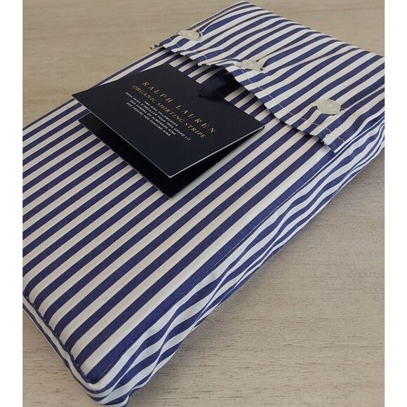 Ralph Lauren Organic Shirting Stripe 100% Cotton Two King Pillowcases Blue White - Picture 8 of 11